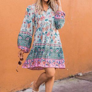 NWT - Blue Print Mini Dress - Small